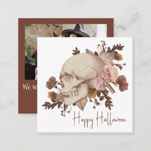 Floral Skull Halloween Rustic Note Card