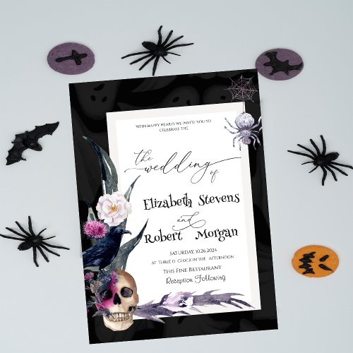 Floral Skull Halloween Wedding Invitation