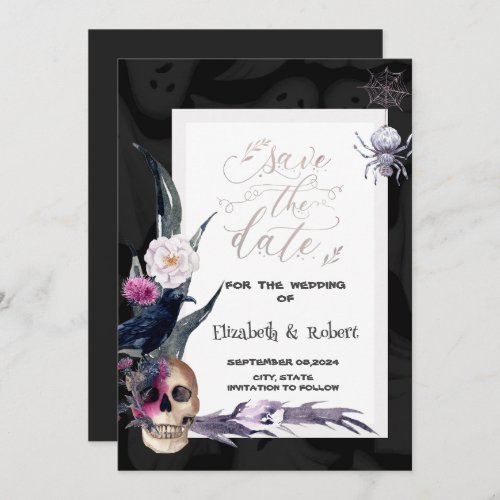 Floral Skull Halloween Wedding  Save The Date