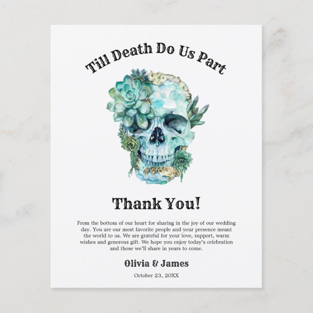 Floral Skull Halloween Wedding Thank You Card  (Front)