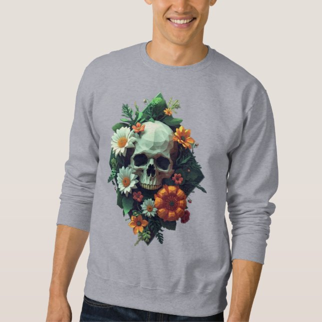 Floral Skull Head Pixel Art Sweatshirt (Front)