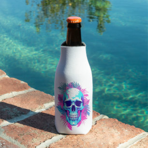 Floral Skull in Vaporwave Style Bottle Cooler