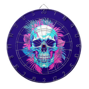 Floral Skull in Vaporwave Style Dart Board
