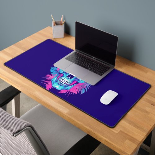 Floral Skull in Vaporwave Style Desk Mat