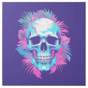 Floral Skull in Vaporwave Style Gallery Wrap