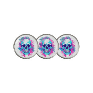 Floral Skull in Vaporwave Style Golf Ball Marker