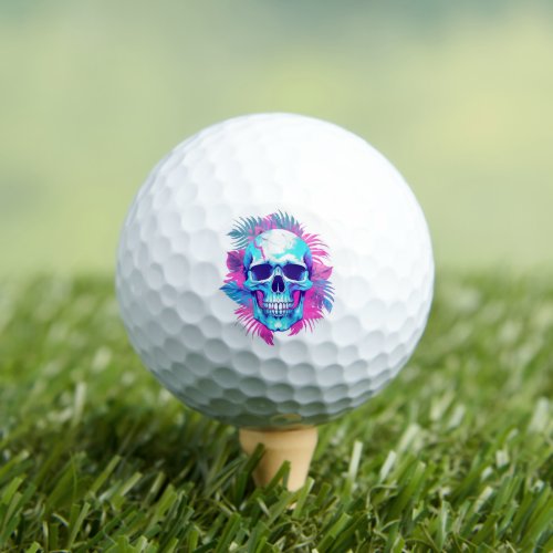 Floral Skull in Vaporwave Style Golf Balls