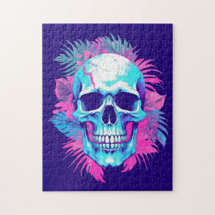 Floral Skull in Vaporwave Style Jigsaw Puzzle