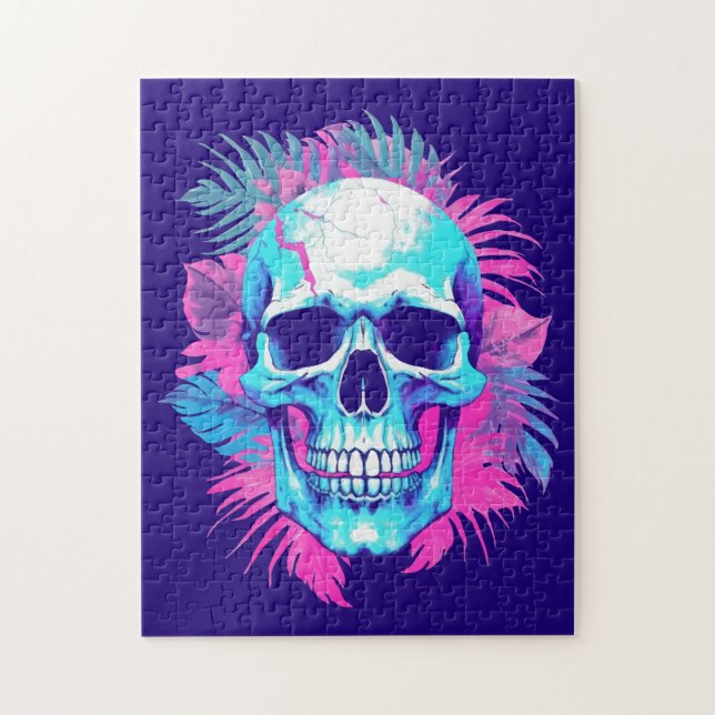 Floral Skull in Vaporwave Style Jigsaw Puzzle (Vertical)