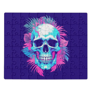 Floral Skull in Vaporwave Style Jigsaw Puzzle