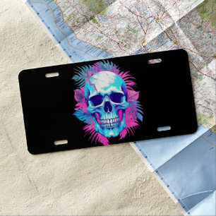 Floral Skull in Vaporwave Style License Plate