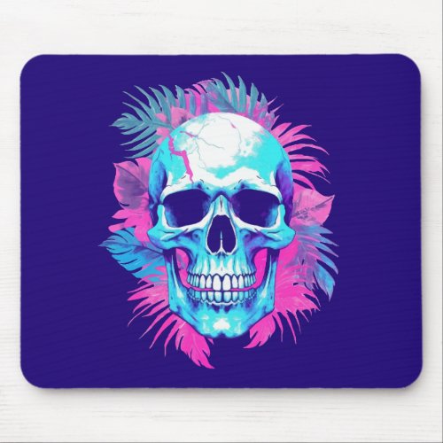 Floral Skull in Vaporwave Style Mouse Pad