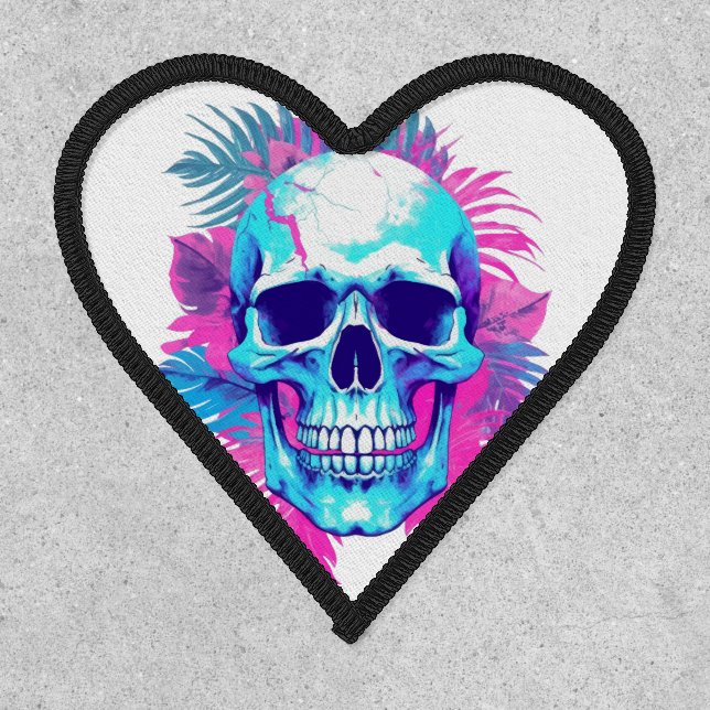 Floral Skull in Vaporwave Style Patch (Front)