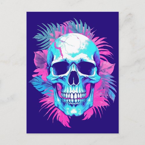 Floral Skull in Vaporwave Style Postcard