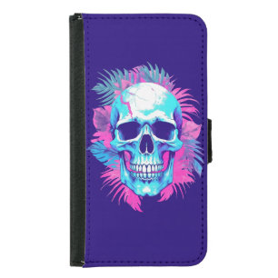 Floral Skull in Vaporwave Style Samsung Galaxy S5 Wallet Case