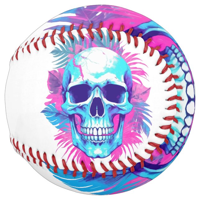 Floral Skull in Vaporwave Style Softball (Back Left)