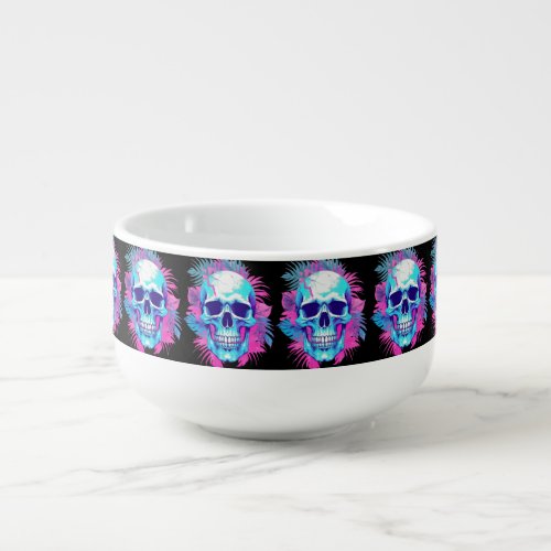 Floral Skull in Vaporwave Style Soup Mug