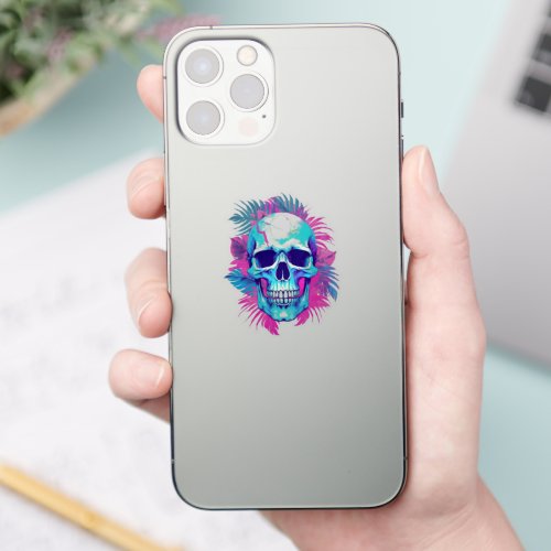 Floral Skull in Vaporwave Style Sticker