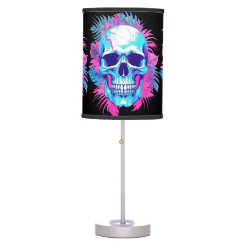 Floral Skull in Vaporwave Style Table Lamp