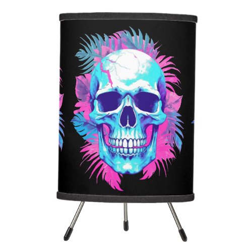 Floral Skull in Vaporwave Style Tripod Lamp