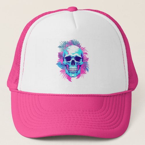 Floral Skull in Vaporwave Style Trucker Hat
