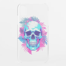 Floral Skull in Vaporwave Style