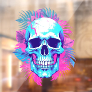 Floral Skull in Vaporwave Style Window Cling
