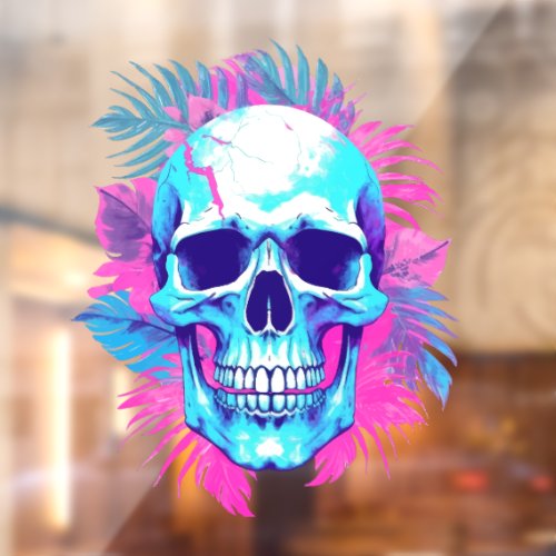 Floral Skull in Vaporwave Style Window Cling