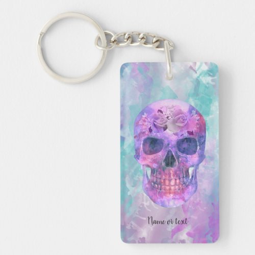 Floral skull in watercolor keychain