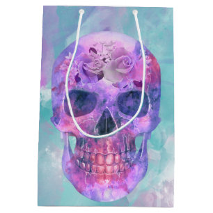 Floral skull in watercolor medium gift bag