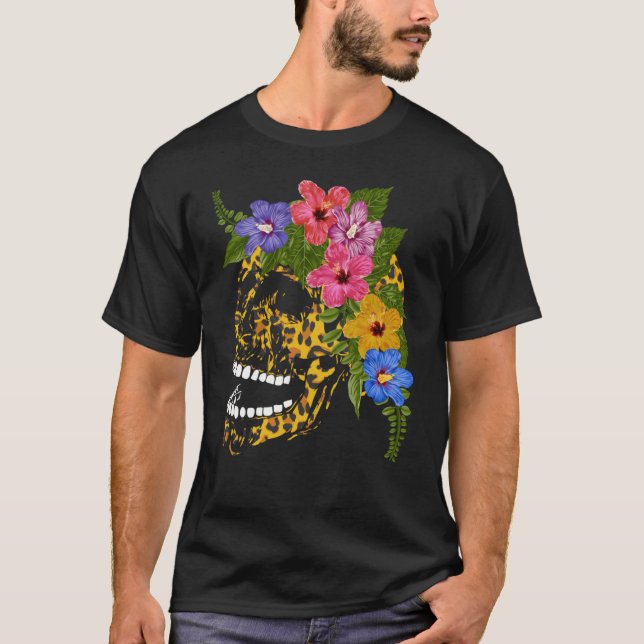 Floral Skull Leopard Print Cheetah Motherhood Gran T-Shirt (Front)