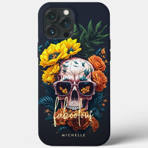 Floral Skull Monogram Faboolous Halloween iPhone 13 Pro Max Case