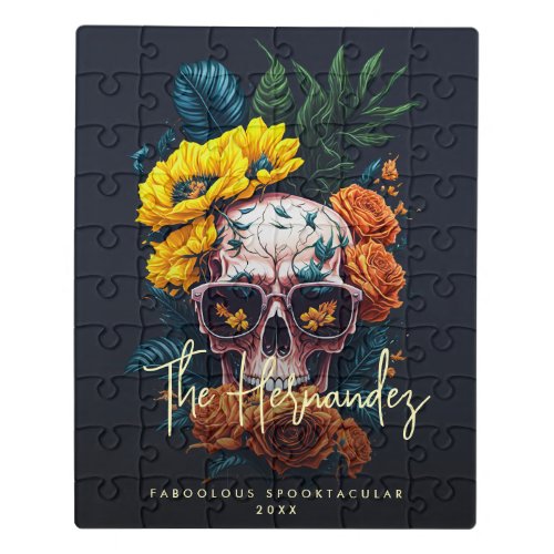 Floral Skull Monogram Faboolous Halloween Jigsaw Puzzle