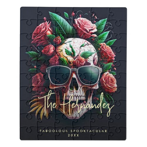 Floral Skull Monogram Faboolous Halloween Jigsaw Puzzle