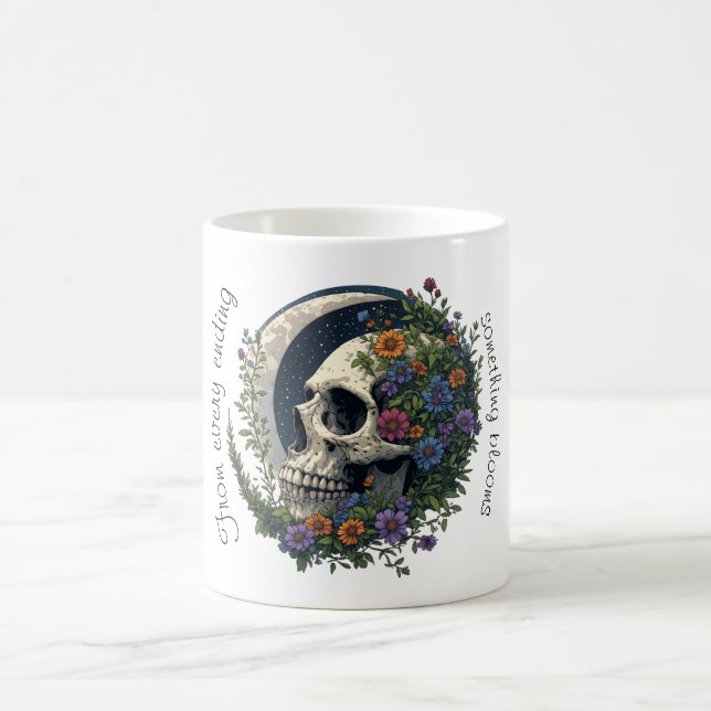 Floral Skull & Moon Celestial Gothic Art Coffee Mug (Center)