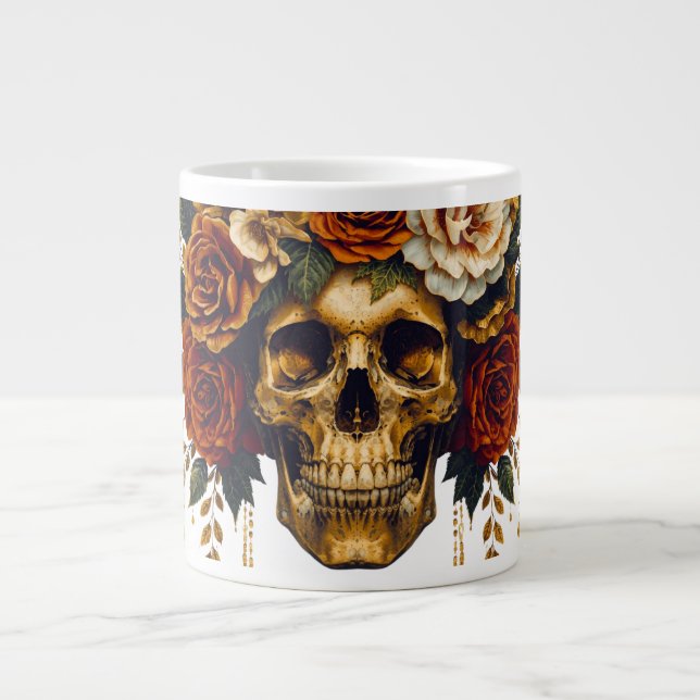 Floral Skull Mug | Elegant Gothic Halloween Cup (Front)