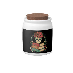 Floral Skull on your Books Candy Jar