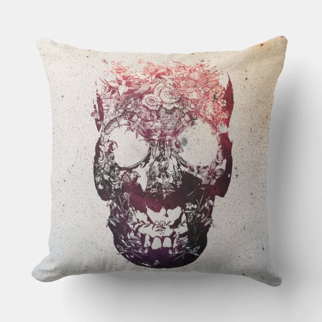 Floral Skull Outdoor Pillow (Front)