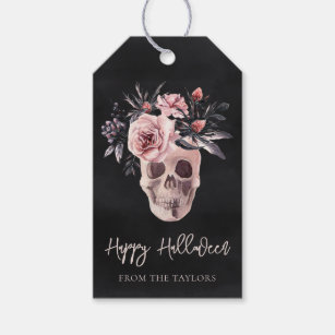Floral Skull Personalized Halloween Gift Tags