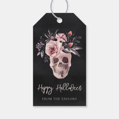 Floral Skull Personalized Halloween Gift Tags