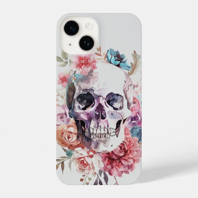 Floral Skull phone case, Goth iPhone Case (Back)