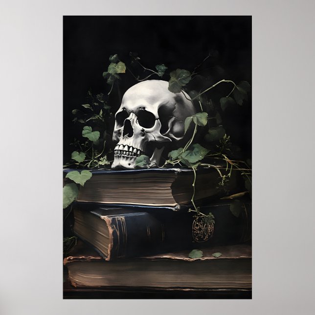 Floral Skull Portrait Print, Gothic Dark Academia Poster (Front)