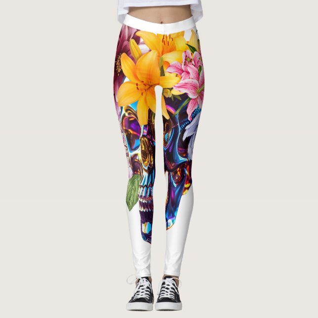 FLORAL SKULL RADIANCE LEGGINGS (Front)