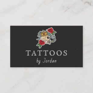 Floral Skull Red Roses Tattoo Artist Funky Modern Business Card