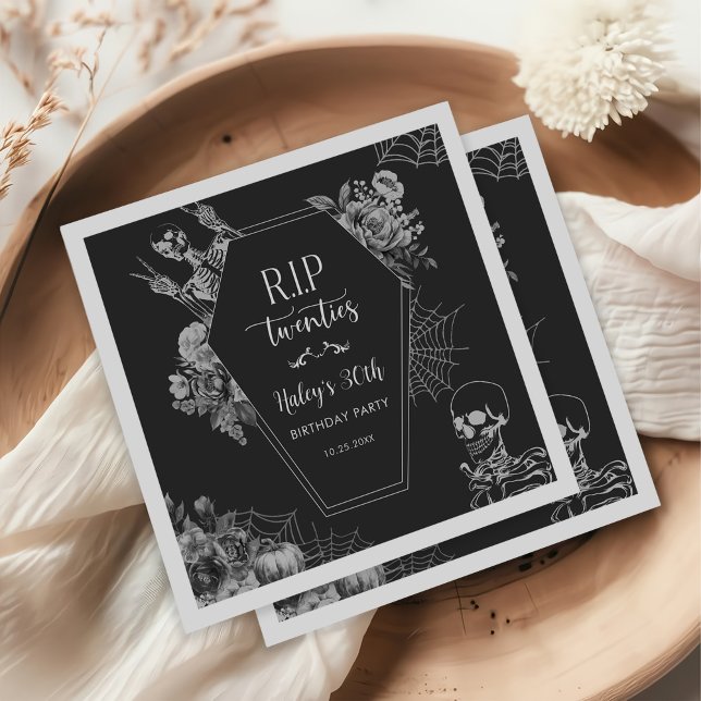Floral Skull RIP Twenties 30th Birthday Party Napkins (Creator Uploaded)