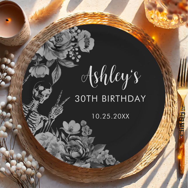 Floral Skull RIP Twenties 30th Birthday Party Paper Plates (Creator Uploaded)