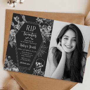 Floral Skull RIP Twenties 30th Birthday Photo Invitation