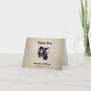 Floral Skull Rustic Elegant Halloween Wedding Letterpress Thank You Card