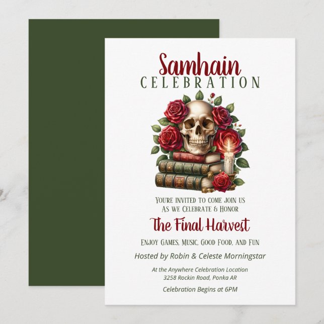 Floral Skull Samhain Harvest Halloween Party Invitation (Front/Back)