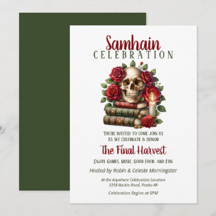 Floral Skull Samhain Harvest Halloween Party Invitation